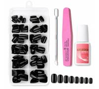 120Pcs Black Press On Nails Kit, Acrylic Square Fake Nails with Glue