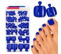 120Pcs Blue French Press on Toenails Set, Short Square Fake Toe Nails with Glue Stickers, 12 Sizes Natural Acrylic False Toe Nail Tips, Glossy Full Cover Glue on Toenails for Women Girls Nail Art