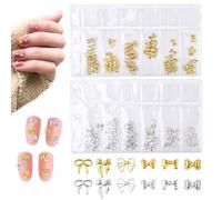 120pcs Bow Charms for Nails, 6 Styles Premium Metal Gold and Silver Bow Nail Charms Delicate Bows for Nails Bow Jewelry for Nails Ideal Y2K Bow Bowknot Nail Decorations for Women