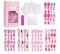 120pcs/box Pink Cartoon Children Press on Nails Candy Color Kids Stick on Nails Full Cover False Nail Girls Party Nail Decor