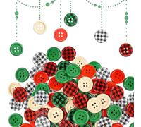120Pcs Christmas Buttons, Mixed Colour Round Buttons Plaid Wooden Buttons Red Green Buttons Christmas Decorative Button for Christmas Craft Sewing Stocking DIY Handmade Gifts Decor