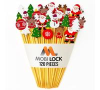 120Pcs Christmas Cocktail Picks - Mix of Santa, Christmas Balls, Snowmen, Reindeer, White & Green Christmas Trees - 4.7in (12cm) Festive Toothpicks for Appetizers, Cupcakes & Drinks - by Mobi Lock