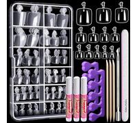 120pcs Clear Press on Fake Toe Nails with Nail Glue, Cuticle Pusher & Nail File, Teenitor Full Cover False Toenail Kit for Salon