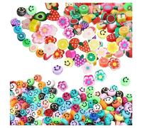 ＣＨＡＭＥＥＮ 120pcs Colorful Beads for Jewelry Making Smiley Face Beads Fruit Handmade Beads Flower Clay Beads Mixed Polymer Colors Clay Beads Acrylic Smiley Face Beads DIY Beads