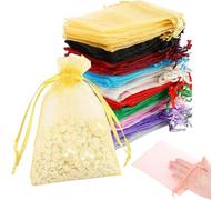 120PCS Colorful Transparent Organza Gift Bags,Small Organza Gift Bags,Mesh Candy Favour Bag for Wedding Party Festival Game 8 x 10CM, Multicolor