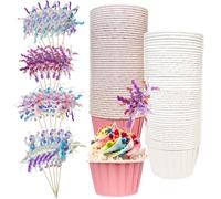 120Pcs Cupcake Baking Cases Set, XingyLi Paper Baking Cups with Firework Cupcake Toppers, Greaseproof Muffin Cup Cupcake Liners Wrappers, Cup Cake Cases for Home Wedding Birthday Party