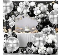 120Pcs Disco Ball Balloon Arch Kit, Foil Balloons Decoration, with 22 Inches Disco Balls Balloons, for Birthday Dance Party Supplies (Black)