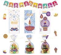120PCS Diwali Bags - 3 Styles Cellophane Treat Bags with Twist Ties for Diwali Gifts & Party Decoration