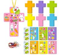 120Pcs Easter Eggs Craft Kit Creative Resurrection Day Cross Jesus Activity Arts Decorative Ornament Party Supplies Stickers Ribbons Festive DIY Make Your Own Mix Match Home Spring Celebration Favors
