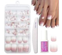120pcs False Toe Nails with Glue - Ombre False Toenails Set - Gradient Fake Toe nails - Long Lasting Stick on Toe Nails - 12 Size Acrylic Press on Toenails Glue on for Big Small Toe