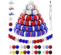 120PCS FIVEIZERO Rhinestone Beads for Baseball Necklace Bracelets Jewelry Making, 10mm Sparkly Round Crystal Clay Beads Rhinestone Spacers for Bracelets and DIY Crafts(Red Blue White)