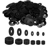 120Pcs Flat Rubber Washer Kit, 30/25/20/16/12/10mm Rubber Flat Washers Heavy Duty Black Grommet Vibration Damping Pads Duty Rubbers Washers for Bolts Appliances Faucets Glass Shower Door