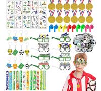 120pcs Football Party Bags Fillers for Kids, Football Party Favours with Key Rings, Stickers, Medals, Glasses, Whistle, Slap Bracelets, Kids Football Pinata for Boys Girls Birthday Christmas Gifts