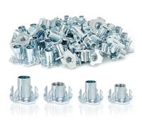 120pcs Four Pronged T Nuts Kit, Carbon Steel M6/M8 Drive-in Nuts with 4 Drive-In Tips,Barb Claw Nut Threaded Inserts Drive in Tee Nuts for Wood Furniture