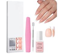 120Pcs French False Nails, Nude Square Full Cover Press On White Tips | Pre-applied Tip Primer & Base Coat No Need File False Nails for Women DIY Nail Art (Nude)