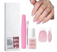 120Pcs French False Nails, Pink Square Full Cover Press On White Tips | Pre-applied Tip Primer & Base Coat No Need File False Nails for Women DIY Nail Art (Pink)