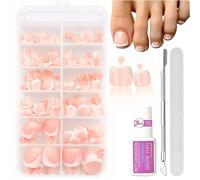 120pcs French False Toenails Set - Short Square Press On Toe Nails With Glue, Nail File, Cuticle Pusher - Nude Pink White Tip Fake Toe Nails - Full Cover Stick On Toenails For Women Diy Manicure Gift