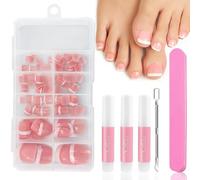 120Pcs French False Toenails Tips, 12 Sizes Short Fake Toe Nails Square Nude Pink Press on Toenails, Glossy Full Cover Glue on Nails Artificial Acrylic Toe Nails with Glue for Women Girls Nail Art DIY