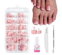 120PCs French Tip Fake Toe Nails Kit - Nude Pink Short Square False Toenails Set - Artificial Acrylic Stick on Toenails with Glue & Nail File - Full Cover Glue on Nails for Women Gilrs