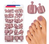 120Pcs French Tip False Toe Nails, 12 Sizes Short Square Fake Toe Nails Set with Nail Glue, Coffee Soft Gel Press on Toenails, Full Cover Artificial Acrylic Stick on Toenails for Women Girls Manicure