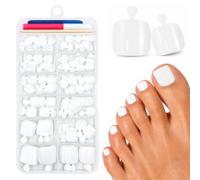 120Pcs French Tip False Toenails, 12 Sizes Short Square Fake Toe Nails Set with Nail Glue, White Soft Gel Press on Toe Nails, Full Cover Artificial Acrylic Stick on Toenails for Women Girls Manicure