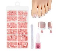 120Pcs French Tip Press on Toenails Short False Toe Nails with Accessory Tools Stick on Full Cover Toenail Tips 12 Sizes Easy Application Durable Natural Look Fake Set for DIY Pedicure