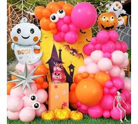 120pcs Halloween Balloon Garland Arch Kit with Pumpkin Ghost Explosion Star Foil Balloons, Pink and Orange Latex Party Balloons with Eyeball Hot Pink Balloon for Halloween Spooky Party Decorations