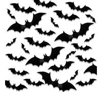 120PCS Halloween Bat Decorations,4 Sizes Halloween Scary Bats Wall Sticker,Reusable 3D Black Scary Bat Stickers for Windows, Walls, Party Decor Indoor Outdoor