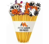 120Pcs Halloween Cocktail Picks - 4.7in (12cm) Spooky Toothpicks for Appetizers, Cupcakes & Drinks - Pumpkin, Spider Web, Orange Spider, Ghost, Witch Hat, Skeleton Head - Creepy Toppers - by Mobi Lock