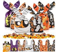 120PCS Halloween Sweets Candy Bags for Trick or Treating, AhfuLife Halloween Treat Bags for Sweets Biscuit Gift Bags for Home Garden Party Supplies (6 Patterns)