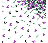 120pcs Halloween Witch Confetti, Witch Hat Paper Confetti, Purple and Green Glitter Magic Broom Table Scatter for Halloween Witch Birthday Party Decoration