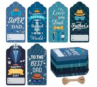 120pcs Happy Father's Day Gift Tags Best Dad Mustache Hanging Paper Labels with String Love You World's Best Dad TieTags for Party Birthday DIY Craft Wrapping