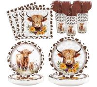 120pcs Highland Cow Birthday Party Supplies Plates Napkins Holy Cow Paper Disposable Tableware Set Decorations Cups Forks for Baby Shower 24 Guests