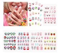 120PCS Kids False Nails, Kids Press on Nails Kids Stick on Nails Full Cover Kids Nails for Girls Kids Gift DIY Nail Art Decor 4 Boxes (Different Patterns)