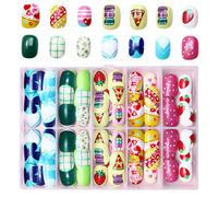 120Pcs Kids Press On Nails, Cute Children Fake Nails for 6-12 Years with Various Patterns, Cartoon Stick on Nails, Adorable Gift for Girls Teenagers Birthdays Playdates Daily Wear