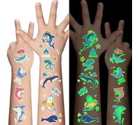 120pcs Luminous Temporary Tattoos - Shark, 10 Sheets Glow In The Dark Tattoos - Non-Toxic Glow Shark Temporary Stickers for Kids' Party Favors & Gifts