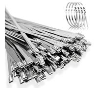 120PCS Metal Cable Ties - 4.6×300mm,304 Silver Stainless Steel Zip Tie with Self-Locking Metal Knots for Fences Gardens Farms Exhaust Repair