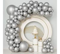 120pcs Metallic Silver Balloon Garland Arch Kit 5/10/12/18 Inch Different Size Chrome Silver Latex Balloon for Graduation Baby Shower Wedding Birthday Party Anniversary Decorations