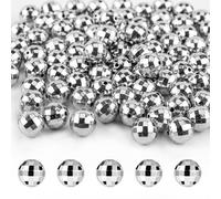 120pcs Mini Disco Ball Beads for Jewelry Making, Reflective Mirror Ball Mirrorball Charms Disco Ball Beads for Bracelets DIY Necklace 70s 80s Costume Accessories Party Favors Crafts (Silver)