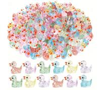 120pcs Mini Ducks, 10 Colors Glitter Resin Tiny Ducks Little Plastic Ducks Twinkle Small Ducks Bulk for Fairy Garden Accessories Micro Landscape Aquarium Ornaments Kit Dollhouse Decor Crafts