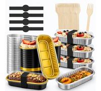 120pcs Mini Loaf Pans with Lids and Spoons, 200ml Rectangular Aluminum Foil Baking Pans Mini Cake Tins Containers with Sealing Sticker for Bread Cake Wedding Birthday Picnic Party (Black/Gold, Silver)