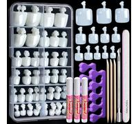120pcs Natural False Toe Nails Tip with Nail Glue Set, Teenitor Full Cover Acrylic Fake Toenail Tips with Cuticle Pusher & 100/180 Grit Nail File for Women Girl