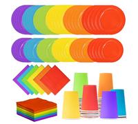 120Pcs Neon Rainbow Party Tableware Set, Colorful Paper Party Tableware Dinner Plates, Salad Plates, Cups, Napkins, for Fiesta, Birthday, Holiday Decorations