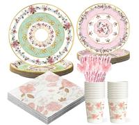 120pcs Party Tableware Set Floral Party Paper Tableware Pastel Flower Papers Plates Cups Napkins(20 Guests)
