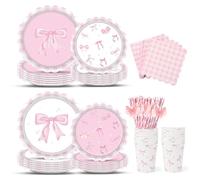 120pcs Party Tableware Set Floral Party Paper Tableware Pastel Flower Papers Plates Cups Napkins(20 Guests)