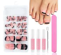 120Pcs Press on Nails for Toe, Black French Tip False Toenails Square Short Fake Toe Nails with Glue, Natural Nude Stick on Toenails Full Cover Acrylic Toe Nails for Women Girls Toenail Decorations