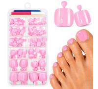 120Pcs Sakura Pink False Toenails Set, 12 Sizes Short Square Fake Toe Nails with Nail Glue, French Tips Press on Toe Nails, Full Cover Artificial Acrylic Stick on Toenails for Women Girls DIY Nail Art
