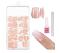 120Pcs Short Coffin French Tip Ombre Press on Nails in Soft Pink & White - Full Cover Artificial Nail Set with Storage Case, & File for DIY Manicure at Home, Art Kit for Women, Salon Style