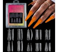 120pcs Snake Pattern False Nail Tips, Almond Press on Nails, False Nail Tips Long Coffin False Nails, French Nail Tips for Acrylic Nails, Full Cover Gel Nail Extension Building Kit