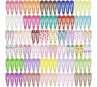 120PCS snap hair clips,2 inch hair barrettes for toddler girls,no-slip colorful metal snap hair clips for women,animals fruit flowers hair accessoris (40 Assorted Colors)